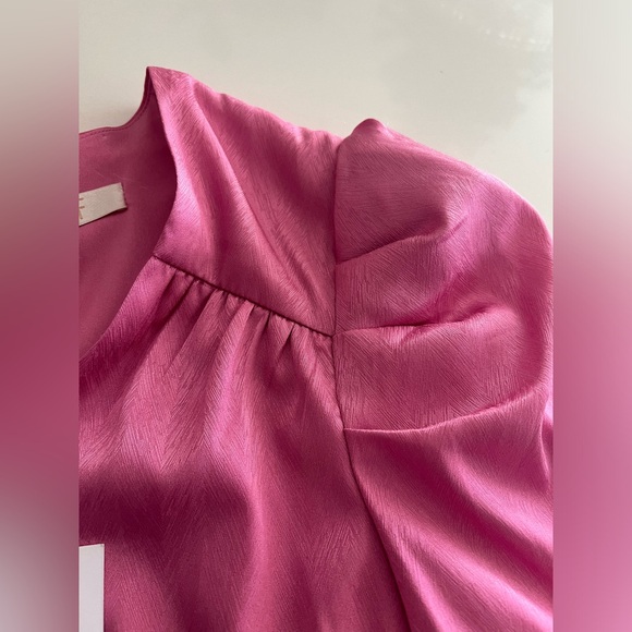 $249 WAYF Womens Pink Surplice V-Neck Puff-Sleeve Faux-Wrap Sheath Mini Dress M - Picture 10 of 10